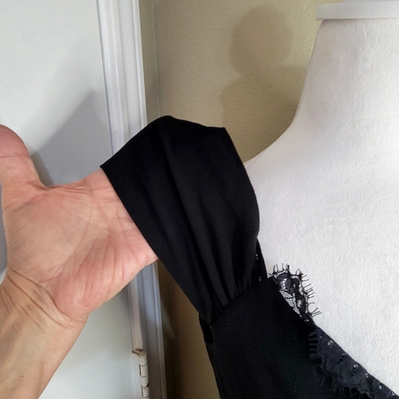 Wayf, Black Dress Lace Trim with V Neck Mini, Size Medium - Picture 3 of 13